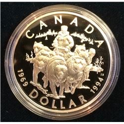 RCM Issue: 1994 Proof Silver Dollar- RCMP Last Dog Team Patrol