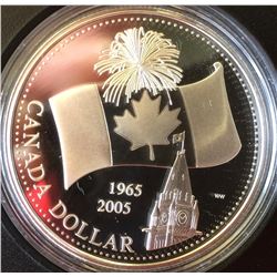 RCM: 2005 Proof Silver Dollar - 40th Anniversary of Canada's National Flag, C.O.A. Box & Sleeve