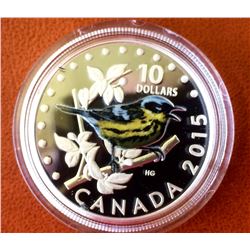 RCM: $10  Fine Silver Coin Colourful Songbirds of Canada-The Magnolias Warbler.  C.O.A. Box & Sleeve