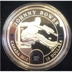 MRC: 2015 $10 Fine Silver Coin Goalies: Johny Bower.  C.O.A. Box & Sleeve, No Tax.
