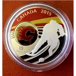 MRC: 2015 $10 Fine Silver Calgary Flames.  C.O.A. Box &Sleeve, No Tax.