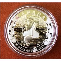 MRC: 2015 $10 Fine silver Coin- Canoe Across Canada: Splendid Surroundings, C.O.A Box & Sleeve, No T