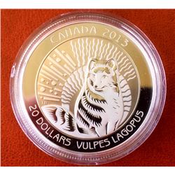 MRC: $20 Fine Silver coin-Untamed Canada : Artic Fox,  C.O.A Box & Sleeve, No Tax