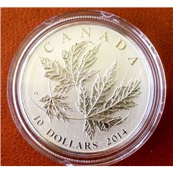 MRC: 2014 $10 Fine Silver Coin-Maple Leaf, C.O.A Box $ Sleeve, No Tax