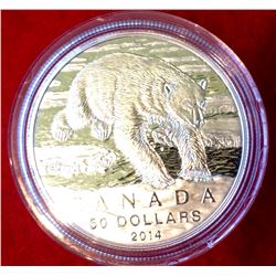 RCM Lot: 2014 .9999 Fine Silver 50 Dollars coin, Polar Bear,Tax Exempt