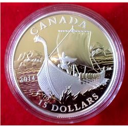 RCM ; 2014 $15 Fine Silver coin Exploring Canada - The Vikings C.O.A. Tax Exempt.