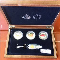 MRC: 2016 Canadian Big Fish 1 oz. Fine Silver 3-Coin Set, C.O.A, Wooden Box, No Sleeve, Tax Exempt.