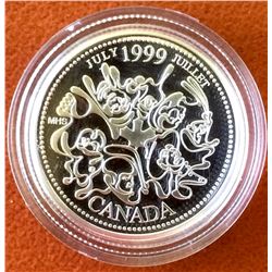 MRC: 1999 25-cent Sterling Silver July Millennium coin, C.O.A. & Lether clamshell Box