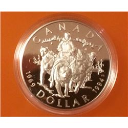 RCM Issue: 1994 Proof Silver Dollar- RCMP Last Dog Team Patrol