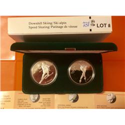 RCM: 1986 $20 Proof XV Olympic Winter Games, Set of Two Sterling Coin. Downhill Skiing & Speed Skati