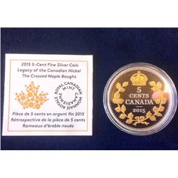 MRC: 2015 5 Cents Fine Silver Coin Legacy of the Canadian Nickel-The Criossed Maple Boughs, no Tax, 