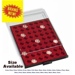 Coin boxes with round compartments available size 14mm, 15mm, 16mm, 16,5mm, 19 mm, 20mm, 21,5, 22mm,
