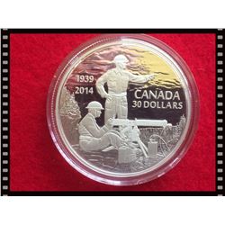 MRC: 2014 $30 Fine Silver, 75th Anniversary of the Declarartion of the Second Wold War,2 Oz- C.O.A. 