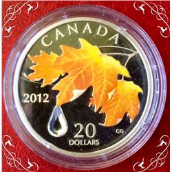 MRC: 2012 $20 Maple Leaf with Crystal Raindrop, 99,99 Fine Silver, C.O.A.No Tax