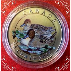 MRC: 2014 $25-cent Coloured Coin-Ducks of Canada-Pintall, C.O.A.