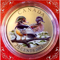 MRC: 2013 $25-cent Coloured Coin-Ducks of Wood Duck, C.O.A.