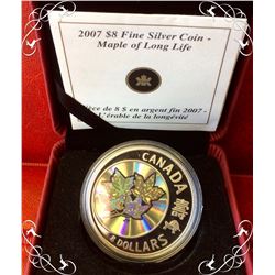 MRC: $8 Fine Silver Coin-Maple of Long Life, C.O.A. Box, No Sleeve