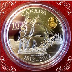 RCM Issue: 2012 10$ Fine Silver HMS Shannon, no Tax C.O.A & Box