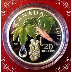 RCM: 2011 $20 Fine Silver Coin- Maple lef Crystal Raindrop, No Tax
