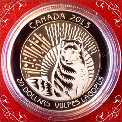 RCM: 2013 $20 Fine Silver Coin-Untamed Canada: The Artic Fox.  C.O.A., Box & Sleeve.