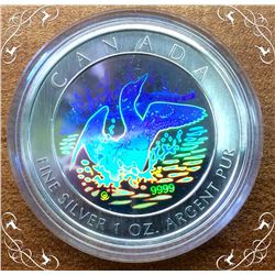 RCM: 2002 $5 1 Oz Fine Silver Maple Leaf Anniversary of the Loon, Hologram