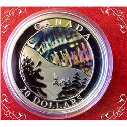 RCM: 2004 $20  Fine Silver 1 Oz Aurora Borealis, Hologram. C.O.A. Box & Sleeve.