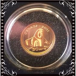 RCM; 2011 1/25 ounce 50 cents Pure Gold Coin Orca Whale C.O.A. Box & Sleeve