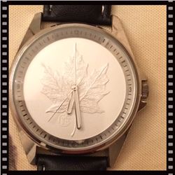 Canada F15 Maple Leaf Watch no. 4 Stainless Steel Waterproof 3 ATM Genuine Leather Bracelet. No Wara