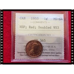 1953 Canada One Cent NSF Doubled 953  ICCS MS-64