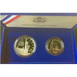 USA: 1986 Liberty  Silver Coin, .86 Troy Oz, 900 fine & 1986 Half dollar Copper, Set of Two.