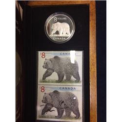 MRC: 2004 Canada 8 Dollar sterling coin and Stamp -the Great Grizzly 50 50 100