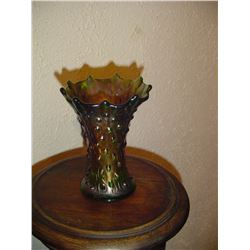 Northwoods Green Rain Drops Carnival Glass Vase