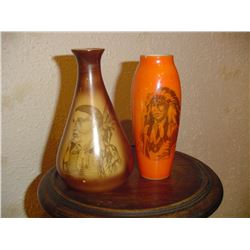 2 Bristol Glass Native American Portrait Vases