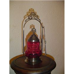 Cranberry Glass Pickle Cast Complete With Tongs