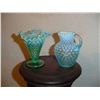 Image 1 : 2 Blue Hobnail Opalescent Pieces Vase And Pitcher