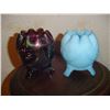 Image 1 : 2 - 3 Footed Rose Bowls Carnival And Blue Satin Glass