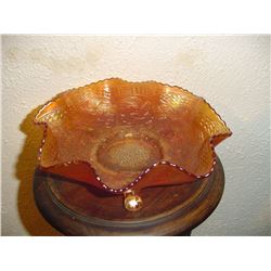 Large 3 Footed Patterned Marigold Carnival Glass Bowl