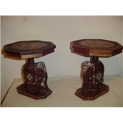 2 Inlaid Carved Elephant Tables