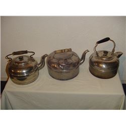 3 Different Old Nickel Cook Stove Kettles
