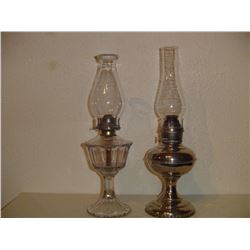 2 Old Coal-Oil Lamps Glass And Nickel