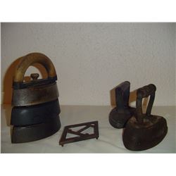 Taylor And Forbes Sad Iron Set and 2 Cast Irons w/Trivet