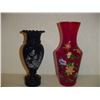 Image 1 : 2 Hand Painted Vases Black Amethyst And Italian