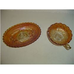 2 Patterned Marigold Carnival Glass Bowls