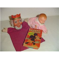 3 1950's Toys Key Wind Crawling Baby And MM Book And Puppet