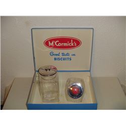 Country Store Items 2 Glass Candy Jars And Biscuit Display Box