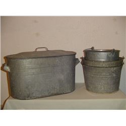 4 Pieces Galvanized Metal 3 Pails And Boiler