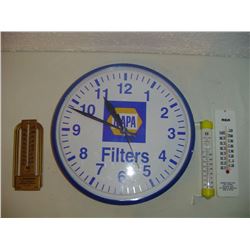 Napa Battery Advertising Clock And 3 Different Advertising Thermometers