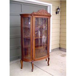 Triple Curved Glass Early 1900's 1/4 Cut Oak China Cabinet
