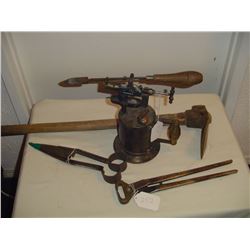 4 Old Tools Including Brass Blow Torch