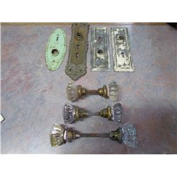 Set of 3 Glass Doorknobs + Assorted Back Plates